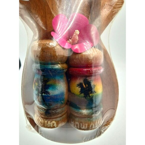 Salt Pepper Shakers Wooden Pineapple Bowl Aloha Hawaii Souvenir Vintage 3 Piece - Picture 9 of 14